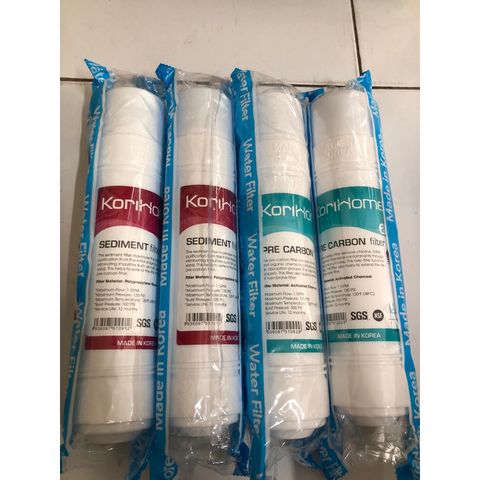 Bộ Lõi Lọc Thô KORIHOME 4 cái - Gồm 2 Lõi SEDIMENT và 2 Lõi PRE CARBON chính hãng, thay thế cho máy lọc nước Hàn Quốc