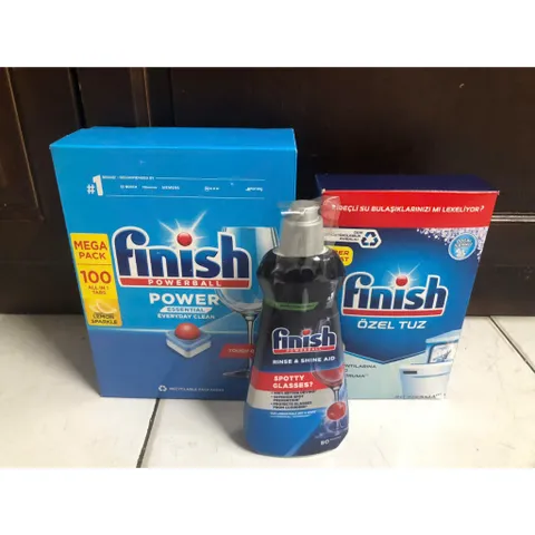 Combo Sản Phẩm Rửa Bát FINISH - 100 Viên Viên Nén + Muối 1,2Kg + Nước Làm Bóng 400ML Hàng Chính Hãng, Bảo Vệ Máy Rửa Chén