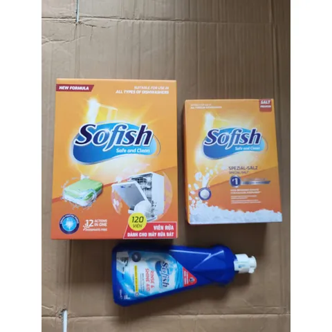 Viên Rửa Chén Bát SOFISH 120 Viên - Muối Rửa Bát 1,6Kg & Nước Làm Bóng 500ML - Chuyên Dụng Cho Máy Rửa Chén Hàng Chính Hãng
