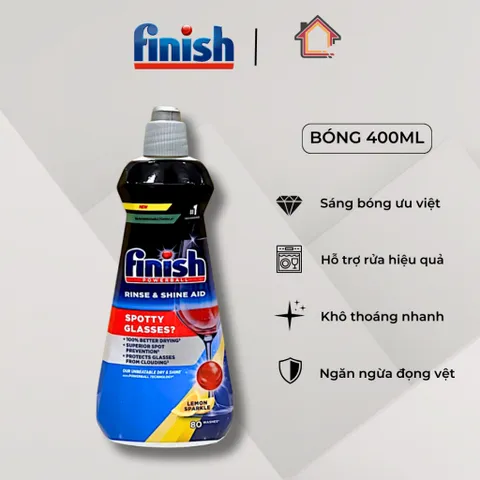 Nước làm bóng Finish 400ML - Hàng chính hãng, an toàn cho sức khỏe, phù hợp với máy rửa chén Bosch, Electrolux - Tăng cường hiệu quả rửa bát