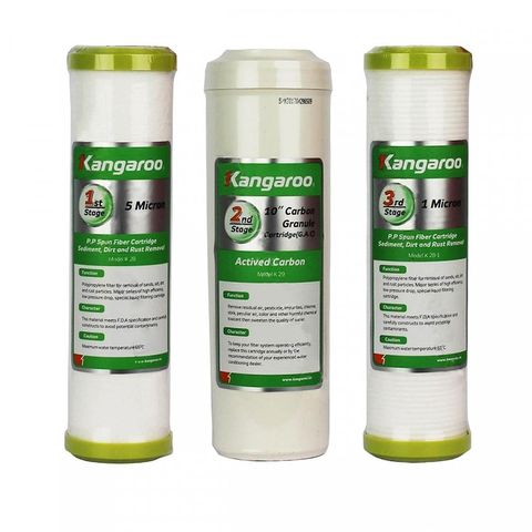 Bộ 3 Lõi Lọc Nước 123 Kangaroo Chính Hãng - Ngăn Chặn Bẩn, Rỉ Sét, Hấp Thụ Mùi Vị, Chất Hữu Cơ Cho Nước Sạch Hơn