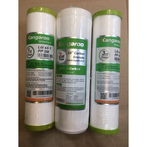 Bộ 3 Lõi Lọc Nước 123 Kangaroo Chính Hãng - Ngăn Chặn Bẩn, Rỉ Sét, Hấp Thụ Mùi Vị, Chất Hữu Cơ Cho Nước Sạch Hơn