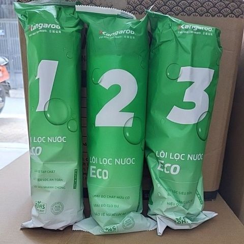 Bộ 3 Lõi Lọc Nước 123 Kangaroo Chính Hãng - Ngăn Chặn Bẩn, Rỉ Sét, Hấp Thụ Mùi Vị, Chất Hữu Cơ Cho Nước Sạch Hơn