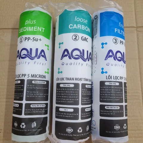 Combo 2 Bộ Lõi Lọc Nước AQUA 123 - 2 Lõi PP 5 Micron, 2 Lõi GAC, 2 Lõi PP 1 Micron Dùng Cho Máy Lọc Nước RO