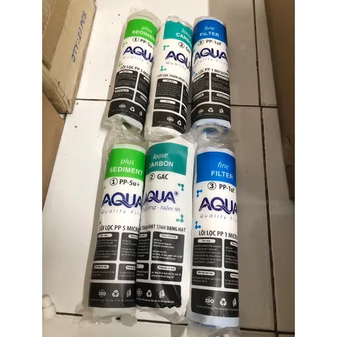 Combo 2 Bộ Lõi Lọc Nước AQUA 123 - 2 Lõi PP 5 Micron, 2 Lõi GAC, 2 Lõi PP 1 Micron Dùng Cho Máy Lọc Nước RO