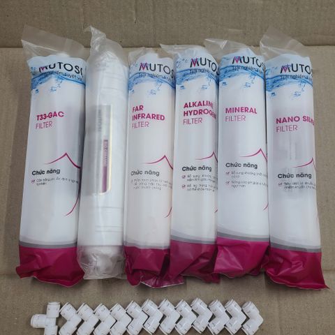 Bộ 6 lõi lọc nước RO Mutosi - T33, Far Infrared, Mineral, Bio Ceramic, Nano Silver, Alkaline Hydrogen - Hàng chính hãng