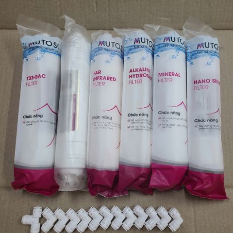 Bộ 6 lõi lọc nước RO Mutosi - T33, Far Infrared, Mineral, Bio Ceramic, Nano Silver, Alkaline Hydrogen - Hàng chính hãng