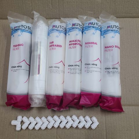 Bộ 6 lõi lọc nước RO Mutosi - T33, Far Infrared, Mineral, Bio Ceramic, Nano Silver, Alkaline Hydrogen - Hàng chính hãng