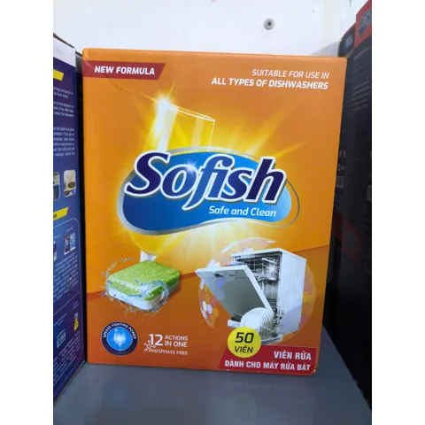 Viên Rửa Chén SOFISH - Hộp 50 Viên, Sạch Bóng, Không Mùi - Dùng cho Máy Rửa Bát Bosch, Fagor, Hafele, Malloca, Kaff và Nhiều Hãng Khác