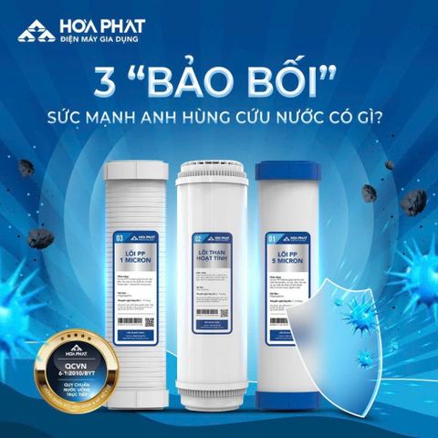 Bộ 3 Lõi Lọc Hòa Phát 123 - Thay Thế Máy Lọc Nước RO - Lõi PP 5 Micron, Than Hoạt Tính, PP 1 Micron Chính Hãng