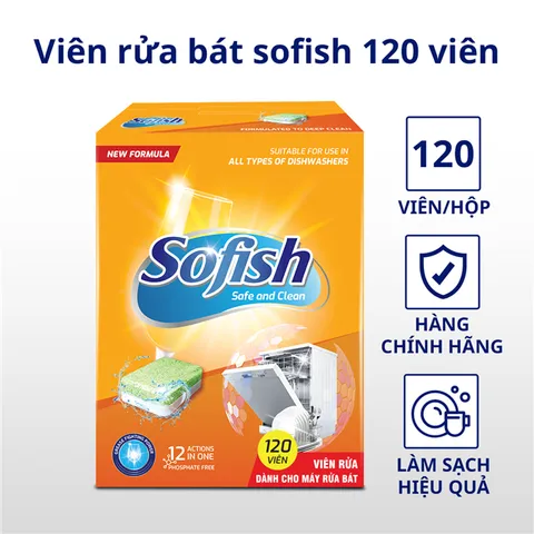 Viên Rửa Bát Sofish 120 Viên Chính Hãng - Hiệu Quả Làm Sạch Tốt Nhất Cho Máy Rửa Chén Bosche, Teka, Hafele và Nhiều Hãng Khác