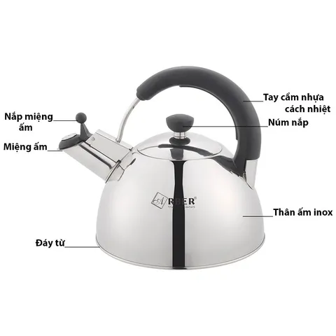 Ấm Đun Từ Arber 2.5L - Inox 304 Chịu Nhiệt Tốt, Không Bám Cặn, Thiết Kế Cách Nhiệt, Có Còi Báo Hiệu Sôi - Đồ Gia Dụng Nhà Bếp Cao Cấp
