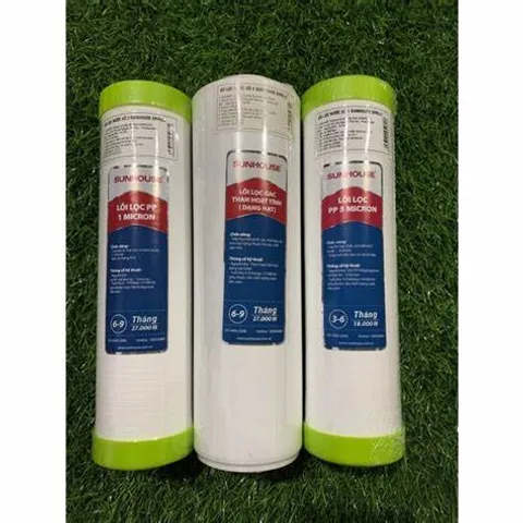 Bộ 3 Lõi Lọc Nước SUNHOUSE 123 Chính Hãng - Lõi PP 5 Micron, G.A.C Than Hoạt Tính, PP 1 Micron - Lọc Bùn, Rỉ Sét, Tạp Chất Hiệu Quả