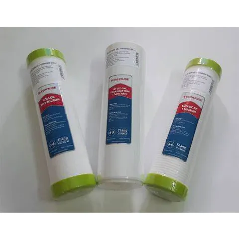 Bộ 3 Lõi Lọc Nước SUNHOUSE 123 Chính Hãng - Lõi PP 5 Micron, G.A.C Than Hoạt Tính, PP 1 Micron - Lọc Bùn, Rỉ Sét, Tạp Chất Hiệu Quả