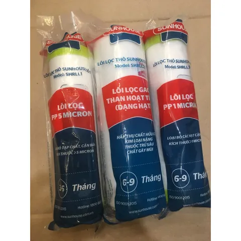 Bộ 3 Lõi Lọc Nước SUNHOUSE 123 Chính Hãng - Lõi PP 5 Micron, G.A.C Than Hoạt Tính, PP 1 Micron - Lọc Bùn, Rỉ Sét, Tạp Chất Hiệu Quả