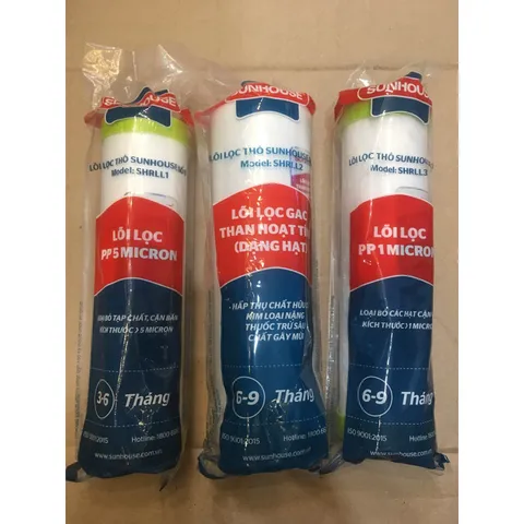 Bộ 3 Lõi Lọc Nước SUNHOUSE 123 Chính Hãng - Lõi PP 5 Micron, G.A.C Than Hoạt Tính, PP 1 Micron - Lọc Bùn, Rỉ Sét, Tạp Chất Hiệu Quả