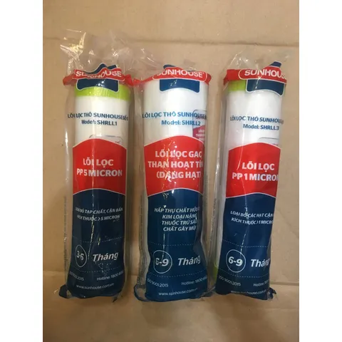 Bộ 3 Lõi Lọc Nước SUNHOUSE 123 Chính Hãng - Lõi PP 5 Micron, G.A.C Than Hoạt Tính, PP 1 Micron - Lọc Bùn, Rỉ Sét, Tạp Chất Hiệu Quả