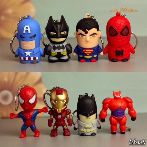 Móc Khóa Siêu Anh Hùng Avengers Phát Sáng LED - Người Dơi, Người Sắt, Đội Trưởng Mỹ, Người Nhện - Quà Tặng Độc Đáo Cho Fan Hâm Mộ