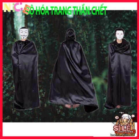 Bộ Trang Phục Halloween Thần Chết Đẳng Cấp - Y Phục Halloween Phong Cách Ma Cho Nam Nữ Với Họa Tiết Xương Đầu Lâu, Bộ Đồ Hóa Trang ấn Tượng