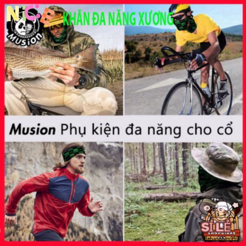 Khẩu trang Musion đa năng họa tiết xương - Bảo vệ UV, thoáng khí và êm ái, 12 cách đeo, phụ kiện thời trang cho hoạt động ngoài trời.