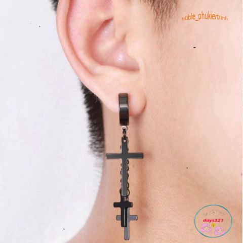 Khuyên Tai Kẹp 3 Thánh Giá Đen - Phụ Kiện Thời Trang Ú Unique Dành Cho Nam Nữ, Không Cần Bấm Lỗ
