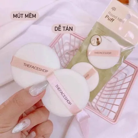 Bông Phấn Phủ The Face Shop TFS - Set 2 Miếng Hàn Quốc - Bông mềm mịn cho trang điểm tự nhiên và mịn màng