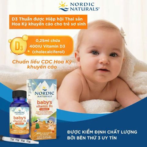 Nordic Naturals Vitamin D3 cho Trẻ Sơ Sinh - Hỗ Trợ Phát Triển Xương Khỏe Mạnh và Giấc Ngủ Tốt - Hộp 22,5ml