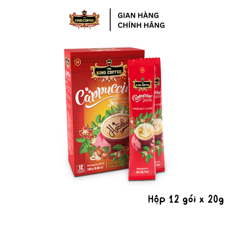 Cà Phê Hòa Tan Cappuccino King Coffee - Hộp 12 Gói x 20g - Hương Vị Hạt Dẻ Thơm Ngon, Cà Phê Arabica Cao Cấp