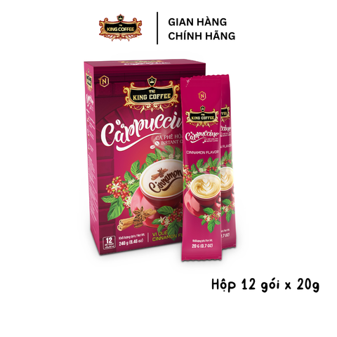 Cà Phê Hòa Tan Cappuccino King Coffee - Hộp 12 Gói x 20g - Hương Vị Quế Đặc Trưng Thơm Ngon từ Việt Nam