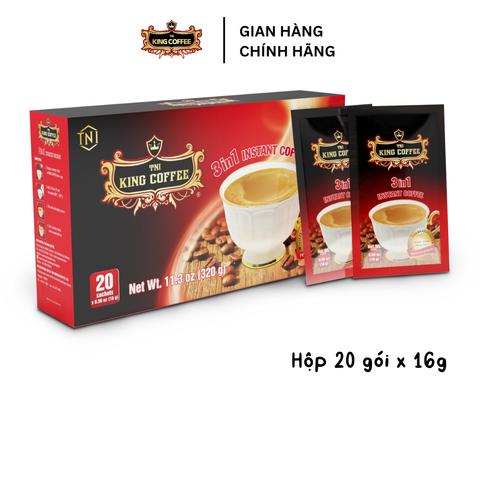 Cà Phê Hòa Tan 3IN1 KING COFFEE - Hộp 20 Gói X 16g, Hương Đậm Đà, Vị Cà Phê Nổi Bật Từ Hạt Arabica Và Robusta, Thưởng Thức Tại Nhà
