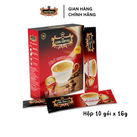 Cà Phê Hòa Tan 3IN1 KING COFFEE - Hộp 10 Gói x 16g - Hương Vị Đậm Đà từ Hạt Café Arabica và Robust Việt Nam