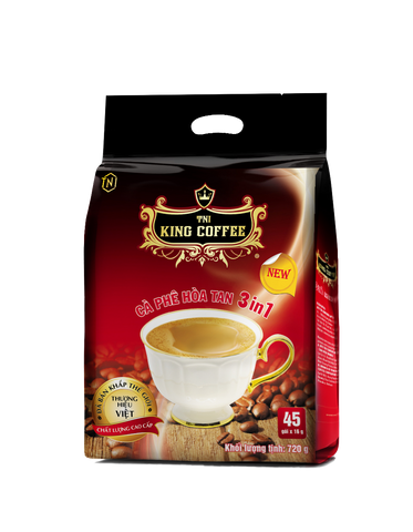 Cà Phê Hòa Tan KING COFFEE 3IN1 - Gói 45 x 16g - Hương Đậm Đà, Vị Cà Phê Nổi Bật, Khơi Dậy Hứng Khởi Ngày Mới