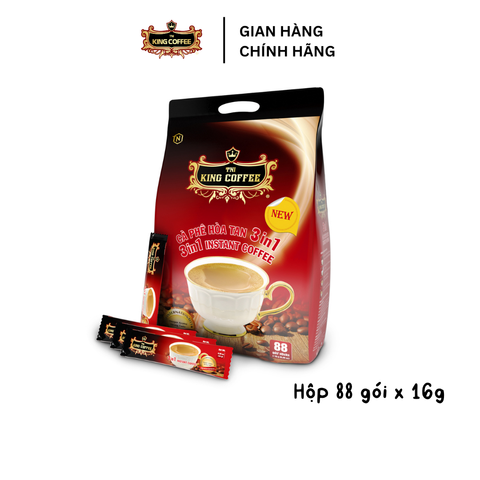 Cà Phê Hòa Tan 3IN1 KING COFFEE - Túi 88 Gói x 16g - Hương Đậm Đà, Vị Cà Phê Nổi Bật Từ Hạt Arabica & Robusta