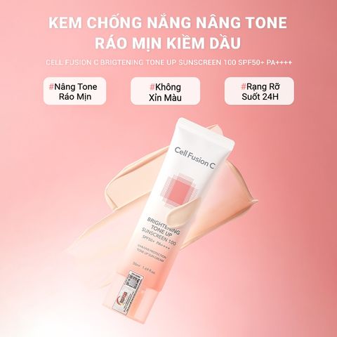 Kem Chống Nắng Cell Fusion C Toning Sunscreen 100 SPF50+ - Nâng Tông Da Màu Hồng, Dưỡng Ẩm, Phù Hợp Mọi Loại Da 50ml Chính Hãng