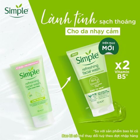 Sữa Rửa Mặt Simple Refreshing Facial Wash 150ml - Gel Làm Sạch Nhẹ Nhàng, Không Hương Liệu, Dưỡng Ẩm Cho Da Nhạy Cảm, Chính Hãng