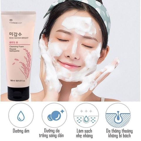 Sữa Rửa Mặt Gạo The Face Shop Rice Water Bright - Làm Sạch Sâu và Dưỡng Ẩm, 150ml Chính Hãng, Phù Hợp Với Da Nhạy Cảm