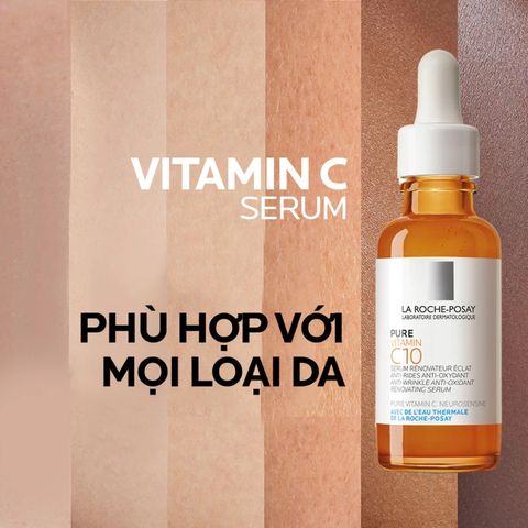 Serum Dưỡng Sáng Da La Roche Posay Pure Vitamin C10 30ml - Cải Thiện Kết Cấu Da, Mờ Thâm Nám, Tăng Cường Độ Sáng Rạng Rỡ