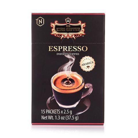 Cà Phê Đen Hòa Tan Espresso KING COFFEE - Hộp 15 Gói 2.5g - Cà Phê Arabica Nguyên Chất, Hương Vị Đậm Đà Ý