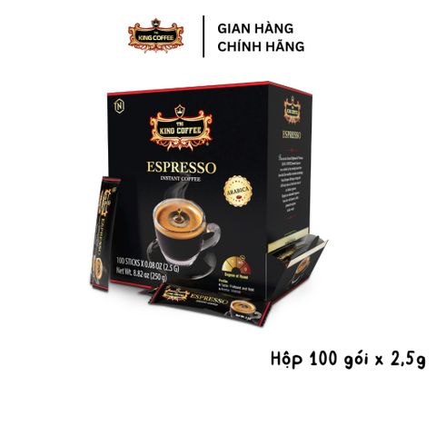 Cà Phê KING COFFEE Đen Hòa Tan Espresso - Hộp 100 Gói 100% Arabica Việt Nam - Hương Vị Đậm Đà Như Espresso Ý