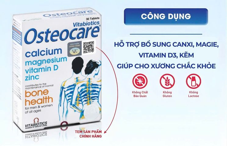 Viên Bổ Sung Canxi Magie Osteocare Vitabiotics - Hỗ Trợ Xương Khỏe Mạnh, Vitamin D3 và Kẽm, Hộp 30 Viên