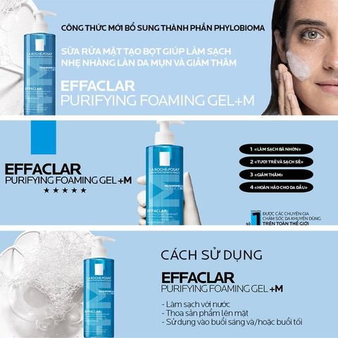 Sữa Rửa Mặt La Roche-Posay Effaclar Gel 400ml - Gel Làm Sạch Sâu Cho Da Dầu Mụn, Kiểm Soát Dầu, Giảm Mụn Đầu Đen Chính Hãng