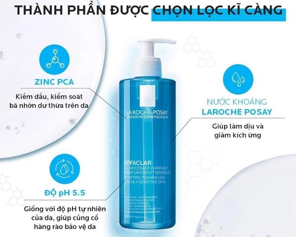 Sữa Rửa Mặt La Roche-Posay Effaclar Gel 400ml - Gel Làm Sạch Sâu Cho Da Dầu Mụn, Kiểm Soát Dầu, Giảm Mụn Đầu Đen Chính Hãng