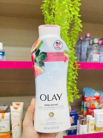 Sữa Tắm Olay Fresh Outlast Watermelon & Agave 650ml - Mát Lạnh, Dễ Chịu, Cho Làn Da Tươi Mát và Sảng Khoái