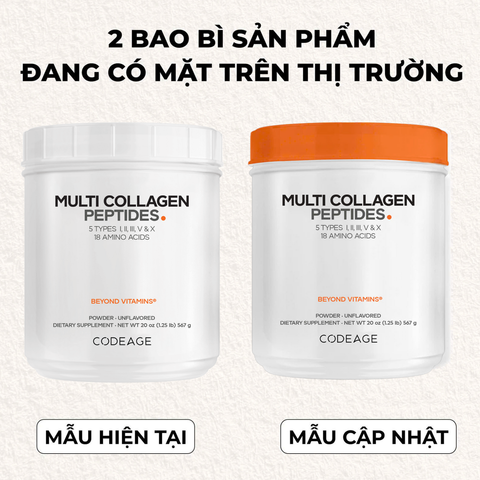 Bột Collagen Codeage Hydrolyzed Multi Collagen Peptides 567g - Sản phẩm bổ sung collagen thủy phân, có 5 loại collagen cần thiết cho sức khỏe da và khớp