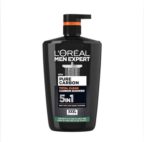 Sữa Tắm L'Oréal Men Expert Pure Carbon 5 Trong 1 - Làm Sạch Da, Tóc, Mặt & Hỗ Trợ Cạo Râu, Giữ Ẩm Nhẹ Nhàng (1 Lít)