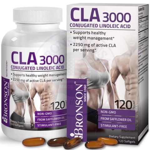 Viên Uống Giảm Cân Bronson Organic CLA 3000mg - Hỗ Trợ Tăng Cường Trao Đổi Chất - 120 Viên Mỹ