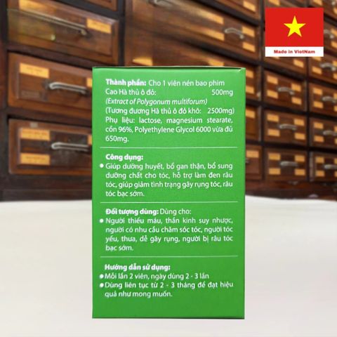Viên Uống Hà Thủ Ô Đỏ Hàm Lượng Cao 500mg - Hỗ Trợ Mọc Đen Tóc, Giúp Tóc Khỏe Mạnh, Giảm Tình Trạng Tóc Rụng và Bạc Sớm