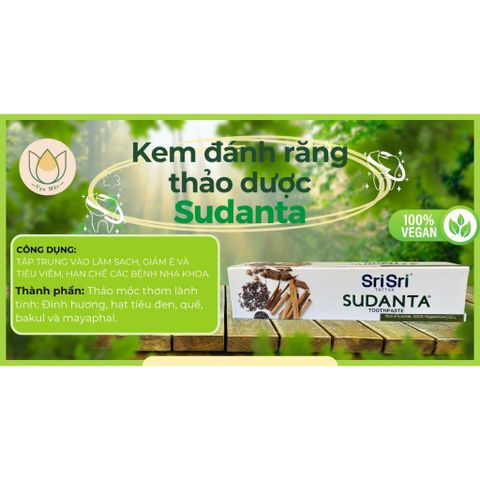 Kem Đánh Răng Thảo Mộc Sudanta Sri Sri 100g - Giảm Vôi Răng, Ngăn Ngừa Sâu Răng và Hôi Miệng, An Toàn Cho Men Răng, Không Chứa Flo