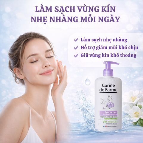 Dung Dịch Vệ Sinh Phụ Nữ Corine de Farme Protect 250ml - Gel Lavant Intime Dịu Nhẹ, Cân Bằng pH Cho Da Nhạy Cảm, Khử Mùi Hiệu Quả