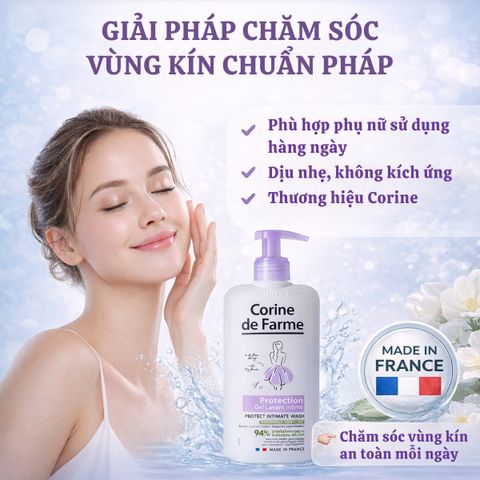 Dung Dịch Vệ Sinh Phụ Nữ Corine de Farme Protect 250ml - Gel Lavant Intime Dịu Nhẹ, Cân Bằng pH Cho Da Nhạy Cảm, Khử Mùi Hiệu Quả